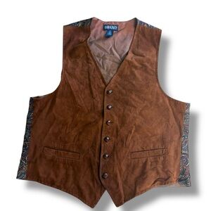 VTG LANDS END -  Men's Suede Leather button down Vest - Paisley & buckle  - Sz L